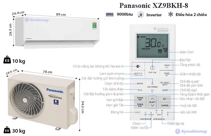 Điều Hoà Panasonic 9000BTU 2 Chiều Inverter Cao Cấp CU/CS-XZ9BKH-8